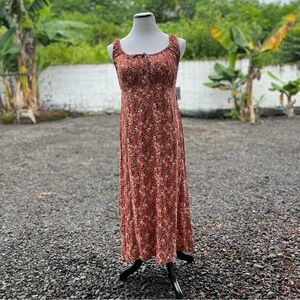 NWT Old Navy Waist-Defined Crepe Midi Dress • Brown Floral